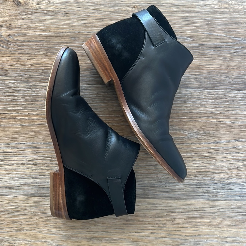 Sezane, Leather/Suede Low Marcelle Boot, Size 37/7, Black